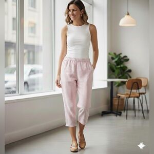 Pink Striped Women's Pajama Three-quarter Pants